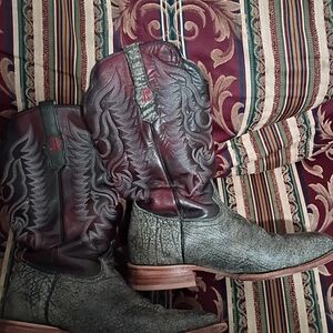 R. Watson Men's  Cape Buffalo Western Boots - Burgundy and Gray